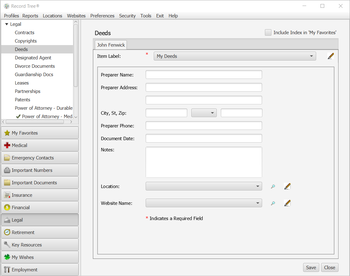 Vital Documents – Deeds – Record Tree® Vital Records Software